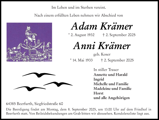 Traueranzeige von Anni Krämer von Odenwälder Echo