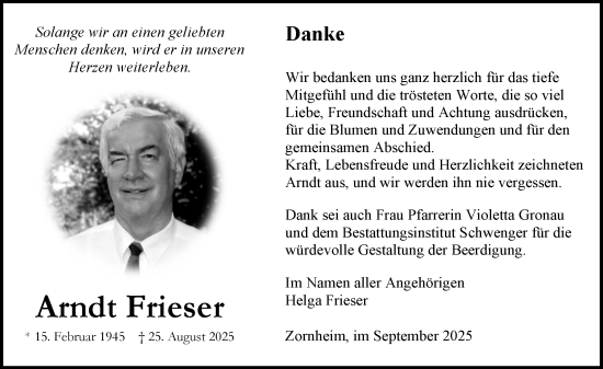 Traueranzeige von Arndt Frieser von Allgemeine Zeitung Mainz
