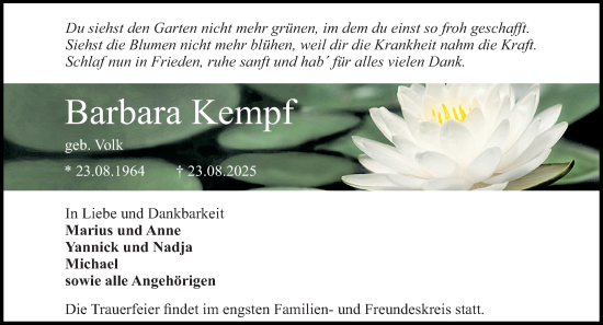 Traueranzeige von Barbara Kempf von Darmstädter Echo
