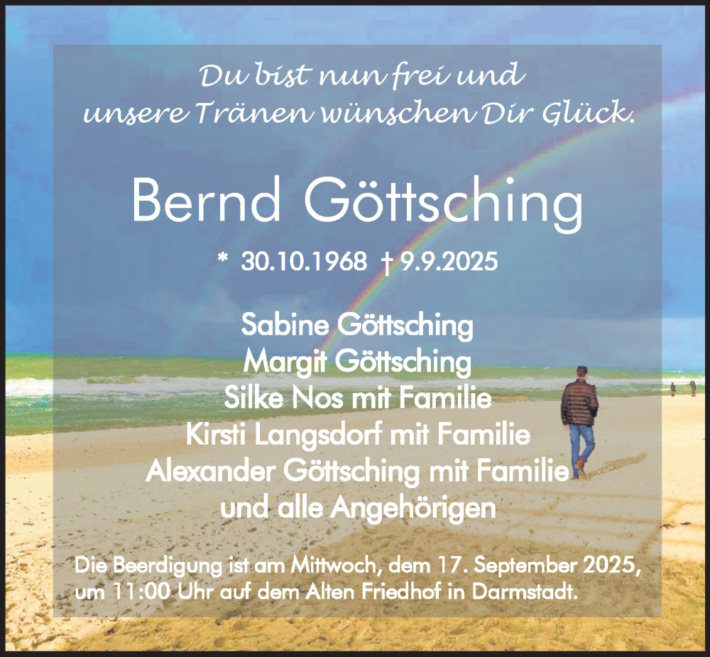  Traueranzeige für Bernd Göttsching vom 13.09.2025 aus Darmstädter Echo