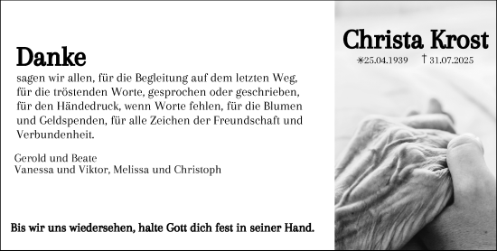 Traueranzeige von Christa Krost von Allgemeine Zeitung Mainz