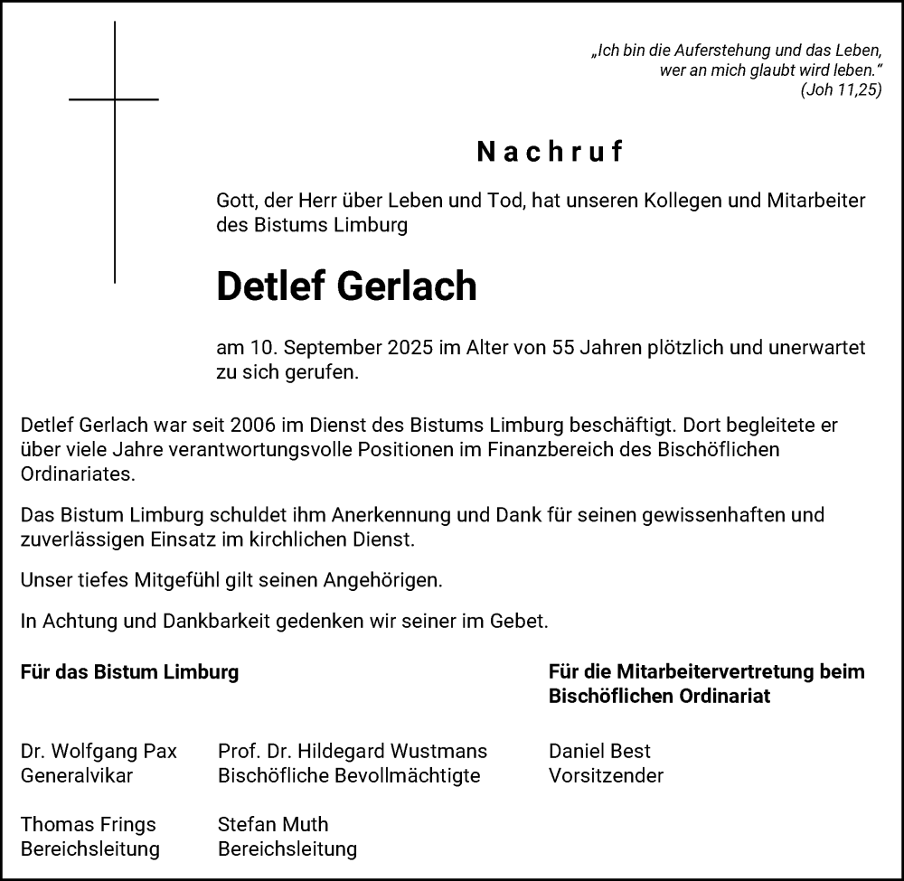  Traueranzeige für Detlef Gerlach vom 24.09.2025 aus Weilburger Tageblatt