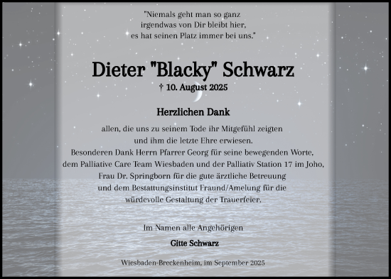 Traueranzeige von Dieter Schwarz von Wiesbadener Kurier
