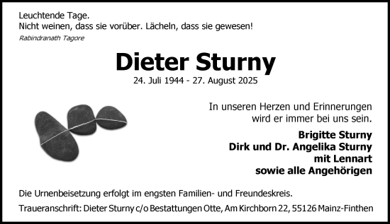 Traueranzeige von Dieter Sturny von Allgemeine Zeitung Mainz