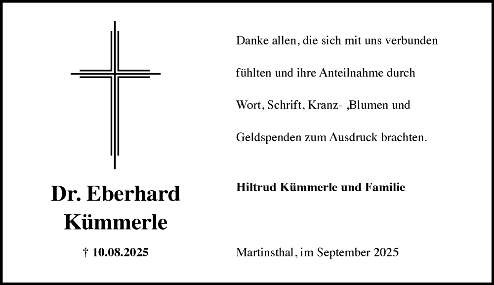  Traueranzeige für Eberhard Kümmerle vom 13.09.2025 aus Wiesbadener Kurier