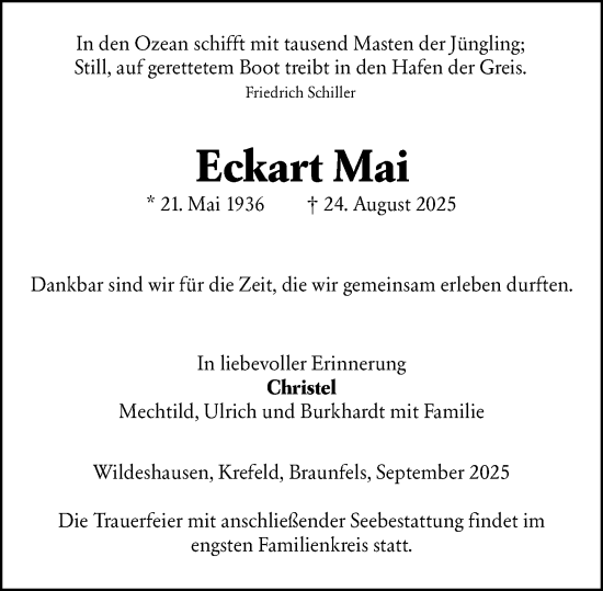 Traueranzeige von Eckart Mai von Wetzlarer Neue Zeitung