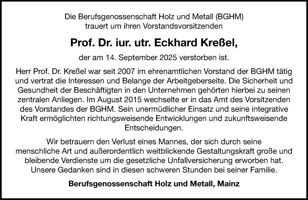  Traueranzeige für Eckhard Kreßel vom 20.09.2025 aus Allgemeine Zeitung Mainz