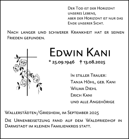 Traueranzeige von Edwin Kani von Groß-Gerauer Echo