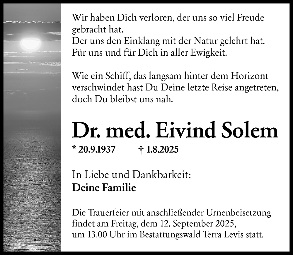  Traueranzeige für Eivind Solem vom 30.08.2025 aus Wiesbadener Kurier