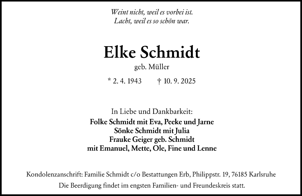  Traueranzeige für Elke Schmidt vom 20.09.2025 aus Allgemeine Zeitung Mainz