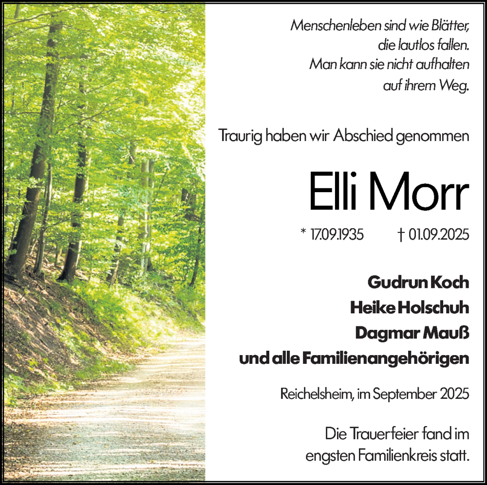  Traueranzeige für Elli Morr vom 20.09.2025 aus Odenwälder Echo