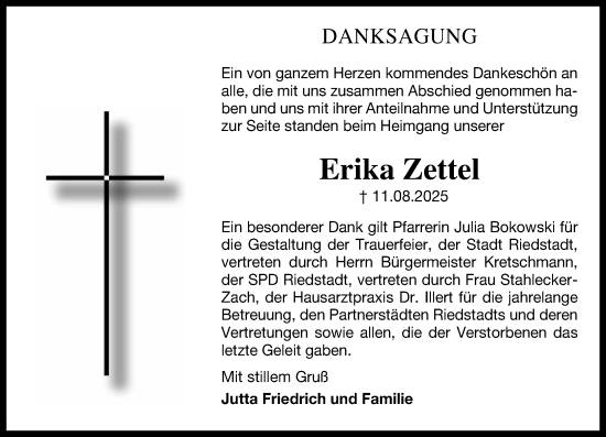 Traueranzeige von Erika Zettel von Groß-Gerauer Echo