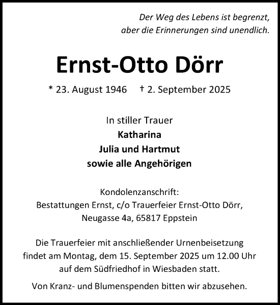 Traueranzeige von Ernst-Otto Dörr von Wiesbadener Kurier
