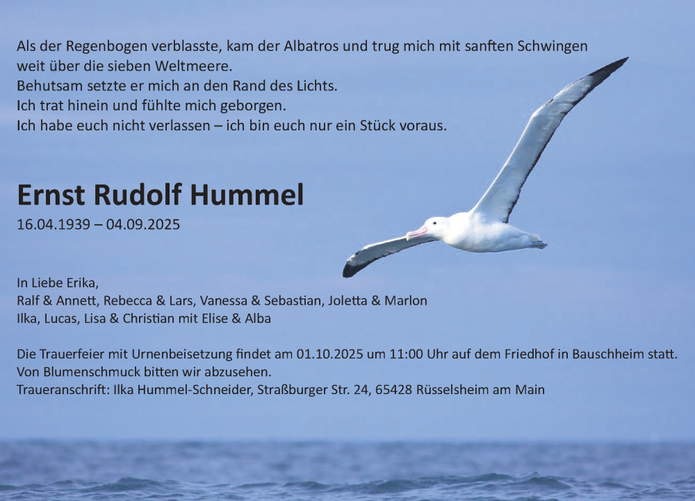 Traueranzeige für Ernst Rudolf Hummel vom 20.09.2025 aus Rüsselsheimer Echo