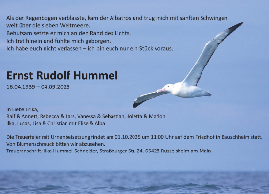 Traueranzeige von Ernst Rudolf Hummel von Rüsselsheimer Echo