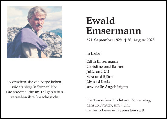 Traueranzeige von Ewald Emsermann von Wiesbadener Kurier