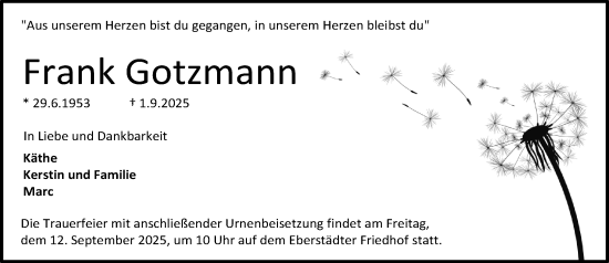 Traueranzeige von Frank Gotzmann von Darmstädter Echo