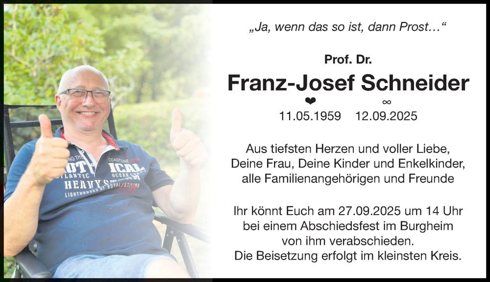  Traueranzeige für Franz-Josef Schneider vom 24.09.2025 aus Starkenburger Echo