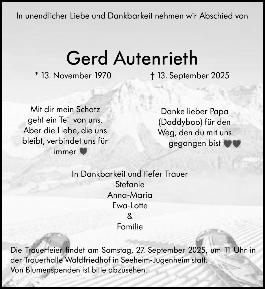  Traueranzeige für Gerd Autenrieth vom 20.09.2025 aus Darmstädter Echo