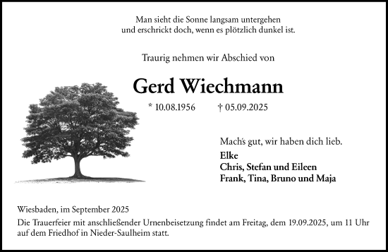 Traueranzeige von Gerd Wiechmann von Wiesbadener Kurier