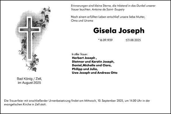 Traueranzeige von Gisela Joseph von Odenwälder Echo