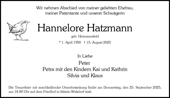 Traueranzeige von Hannelore Hatzmann von Camberger Anzeiger