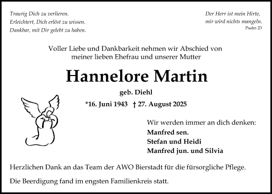 Traueranzeige von Hannelore Martin von Wiesbadener Kurier