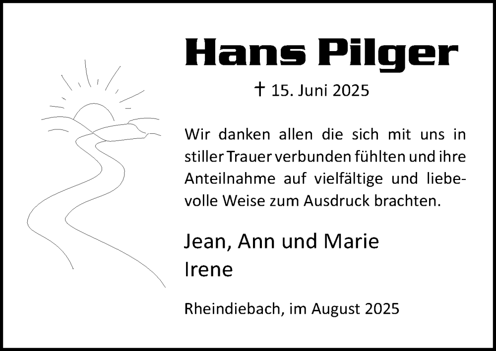  Traueranzeige für Hans Pilger vom 06.09.2025 aus Binger-/Ingelheimer Wochenblatt