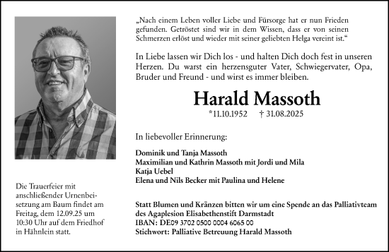 Traueranzeige von Harald Massoth von Bergsträßer Anzeiger