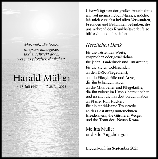 Traueranzeige von Harald Müller von Hinterländer Anzeiger