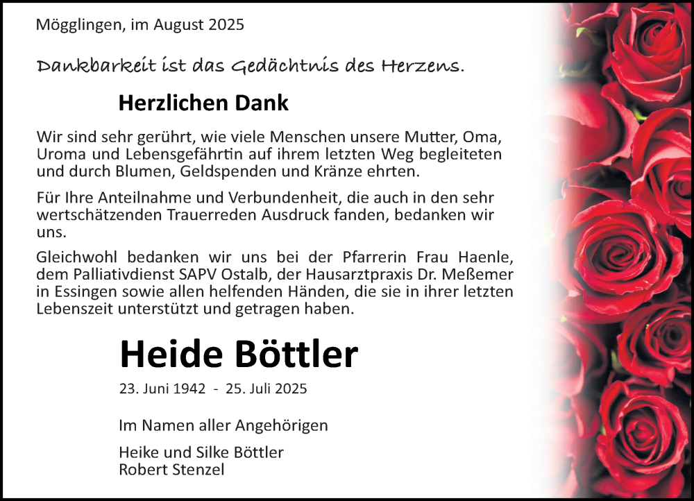  Traueranzeige für Heide Böttler vom 06.09.2025 aus Rüsselsheimer Echo