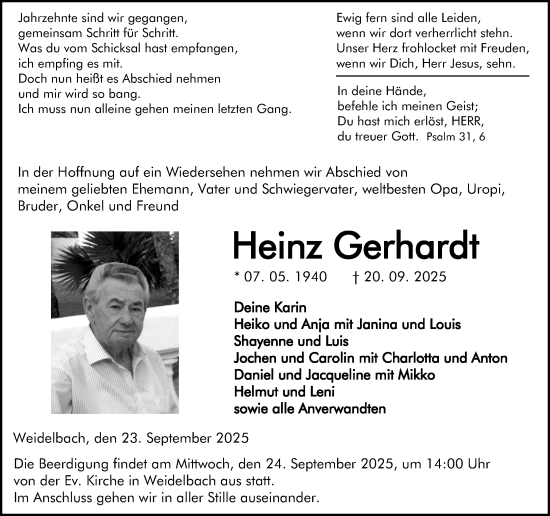 Traueranzeige von Heinz Gerhardt von Dill Block