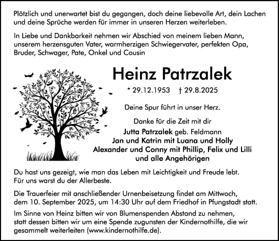 Traueranzeige von Heinz Patrzalek von Darmstädter Echo