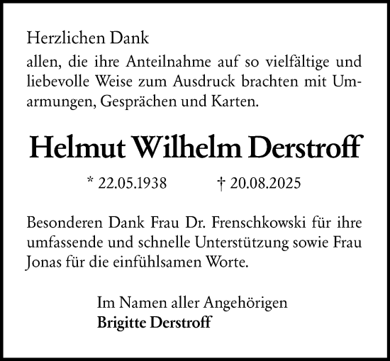 Traueranzeige von Helmut Wilhelm Derstroff von Allgemeine Zeitung Rheinhessen-Nahe