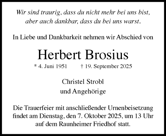 Traueranzeige von Herbert Brosius von Rüsselsheimer Echo