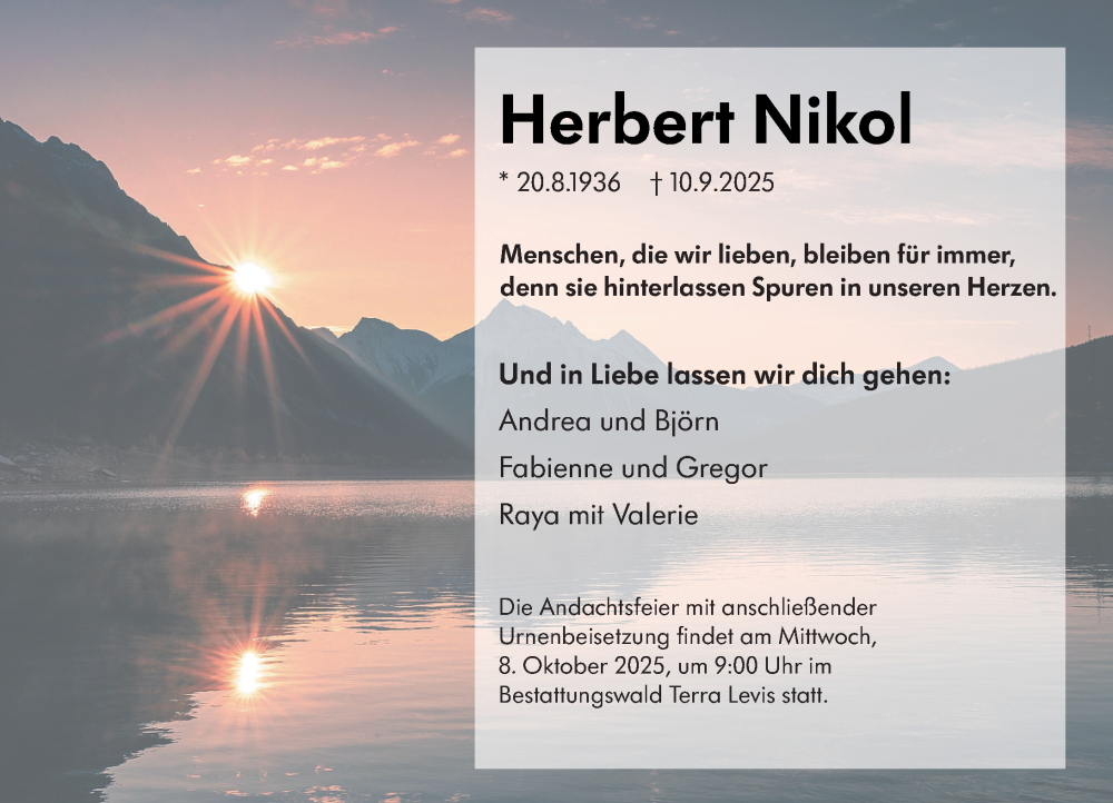  Traueranzeige für Herbert Nikol vom 27.09.2025 aus Wiesbadener Kurier
