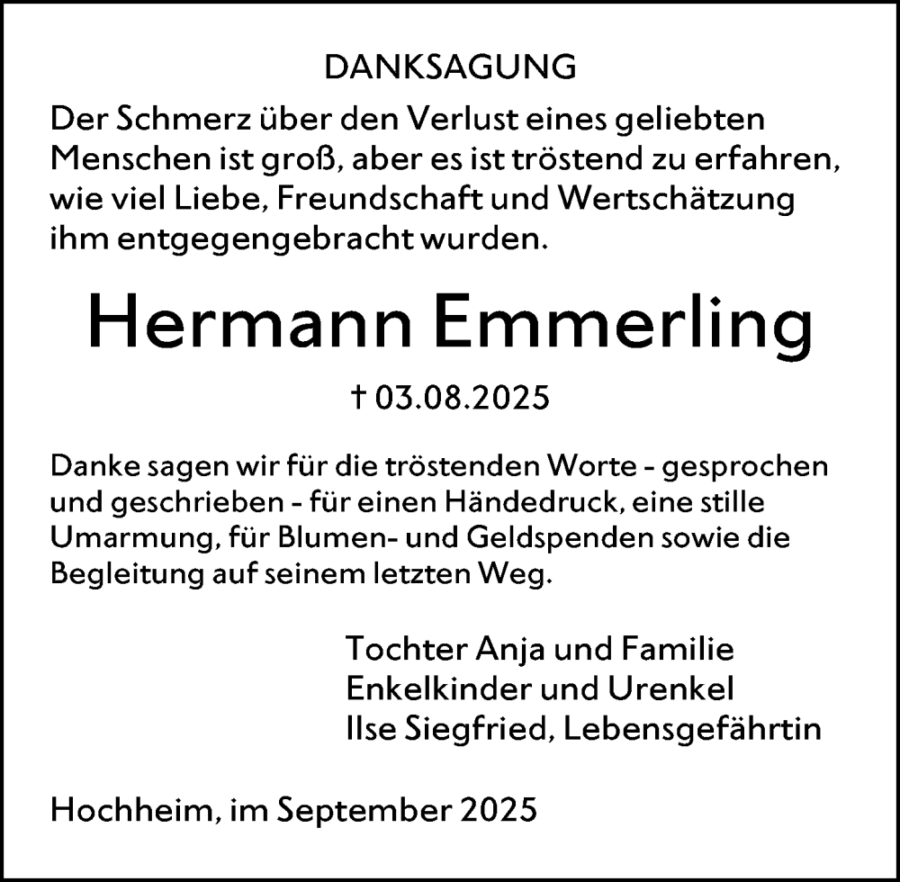  Traueranzeige für Hermann Emmerling vom 05.09.2025 aus Hochheimer Zeitung
