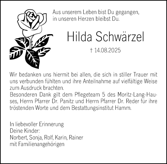 Traueranzeige von Hilda Schwärzel von Wiesbadener Kurier