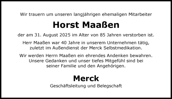 Traueranzeige von Horst Maaßen von Darmstädter Echo