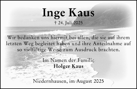 Traueranzeige von Inge Kaus von Wiesbadener Kurier