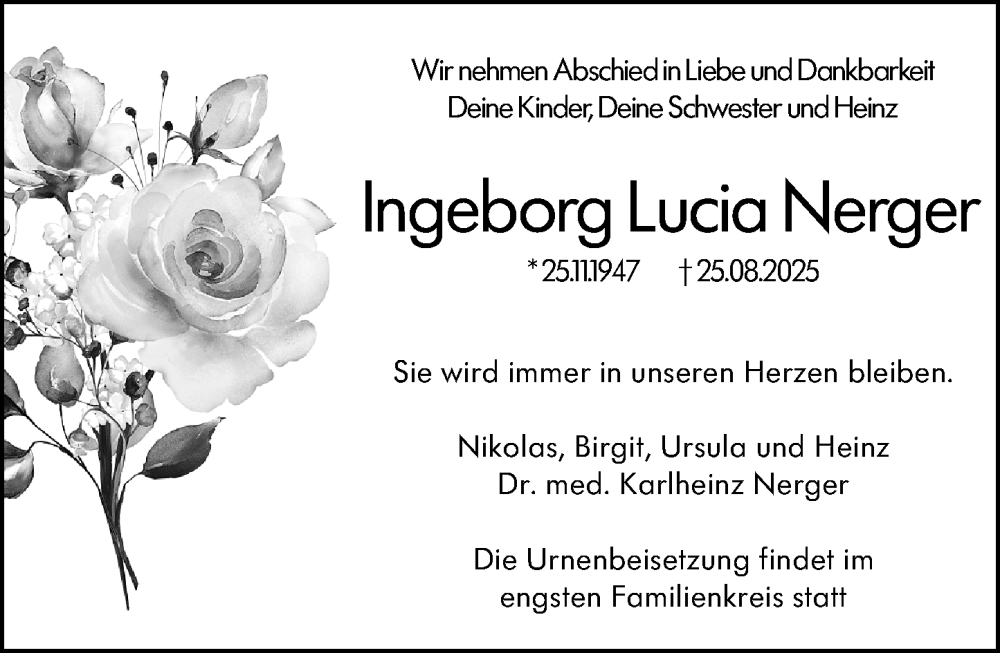  Traueranzeige für Ingeborg Lucia Nerger vom 24.09.2025 aus Darmstädter Echo