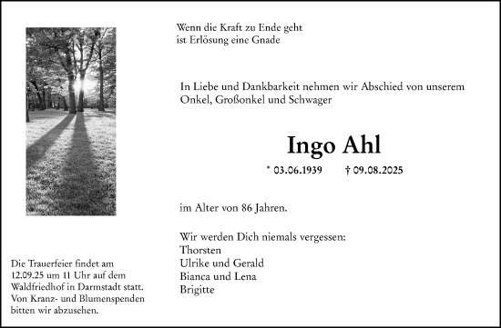 Traueranzeige von Ingo Ahl von Darmstädter Echo