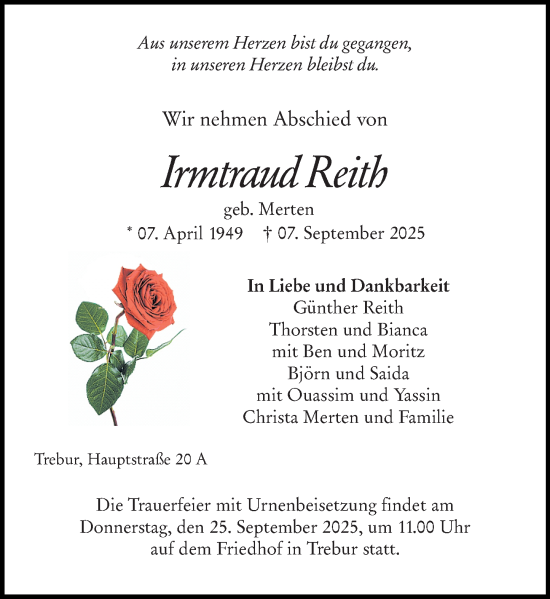 Traueranzeige von Irmtraud Reith von Rüsselsheimer Echo