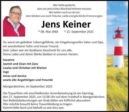 Traueranzeige von Jens Keiner von Wetzlarer Neue Zeitung