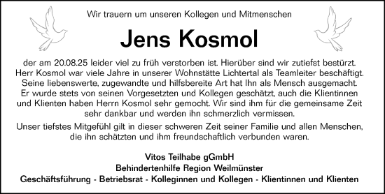 Traueranzeige von Jens Kosmol von Weilburger Tageblatt
