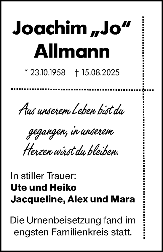 Traueranzeige von Joachim Allmann von Darmstädter Echo