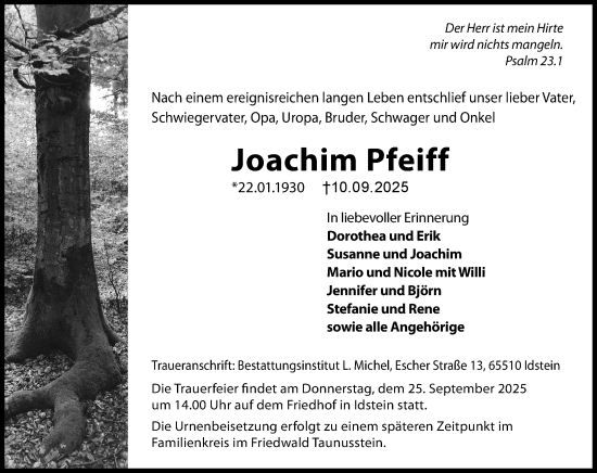 Traueranzeige von Joachim Pfeiff von Idsteiner Land/Untertaunus
