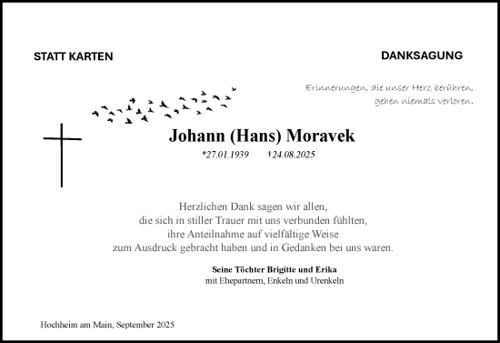 Traueranzeige von Johann Moravek von Hochheimer Zeitung