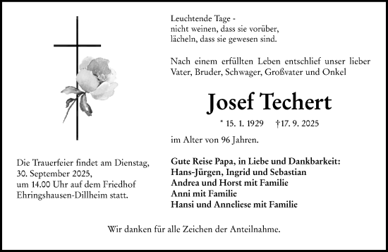 Traueranzeige von Josef Techert von Wetzlarer Neue Zeitung