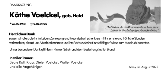 Traueranzeige von Käthe Voelckel von Allgemeine Zeitung Alzey
